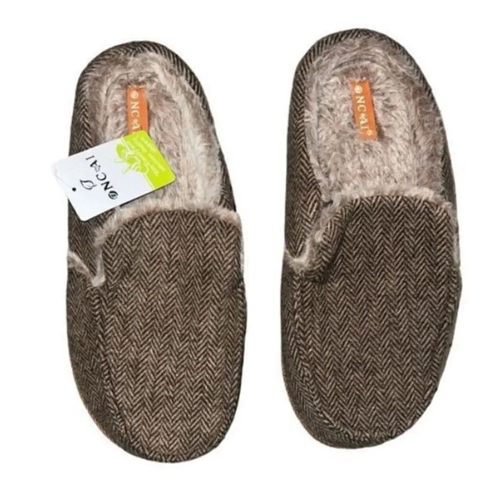 ✨ONCAI Mens Clog Slippers w Arch Support Stripe Faux Fur Cotton-Blend Slippers✨